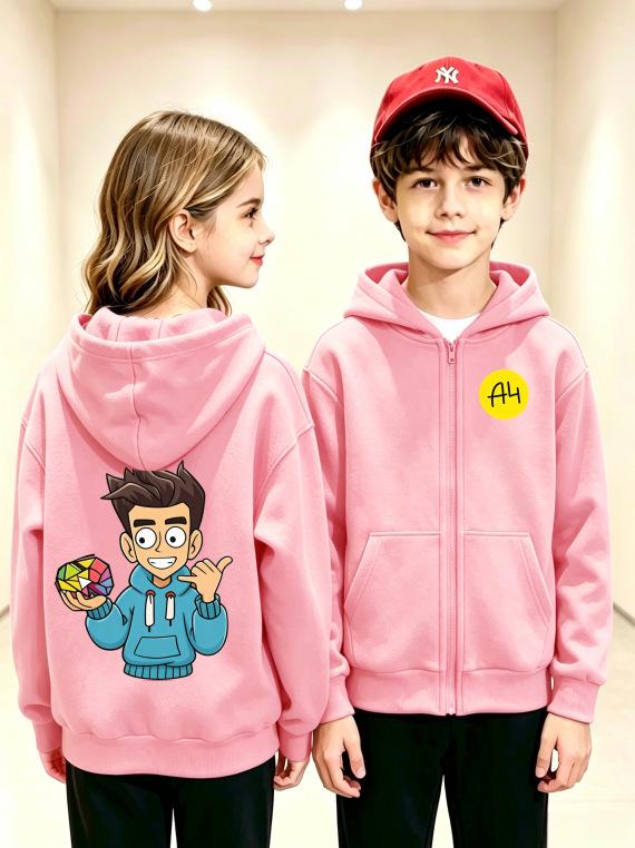 Unisex Children's Double-sided Cartoon Hoodie with Rubik's Cube Print (Spring/Autumn)