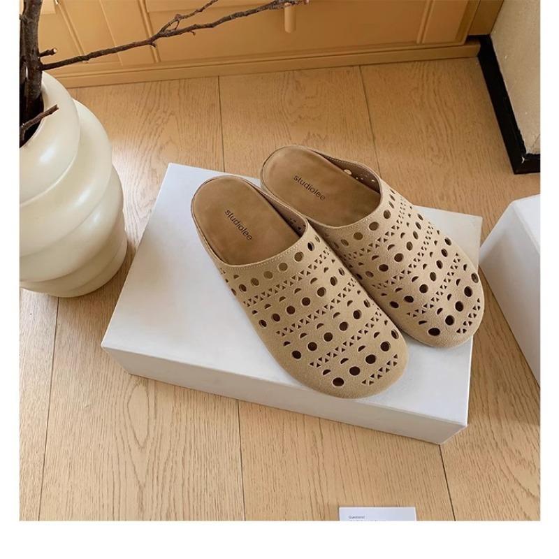 Ausgehöhlte Damenschuhe mit Zehenkappen Weiche Sohlen Weiche Oberflächen Dicke Sohlen und Bequeme Halbslipper