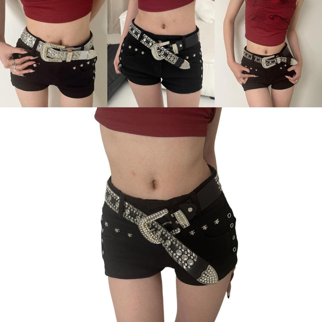 Fashionable Y2k Inspired Wide Waist Belt With Sparkling Rhinestones For Chic Looks