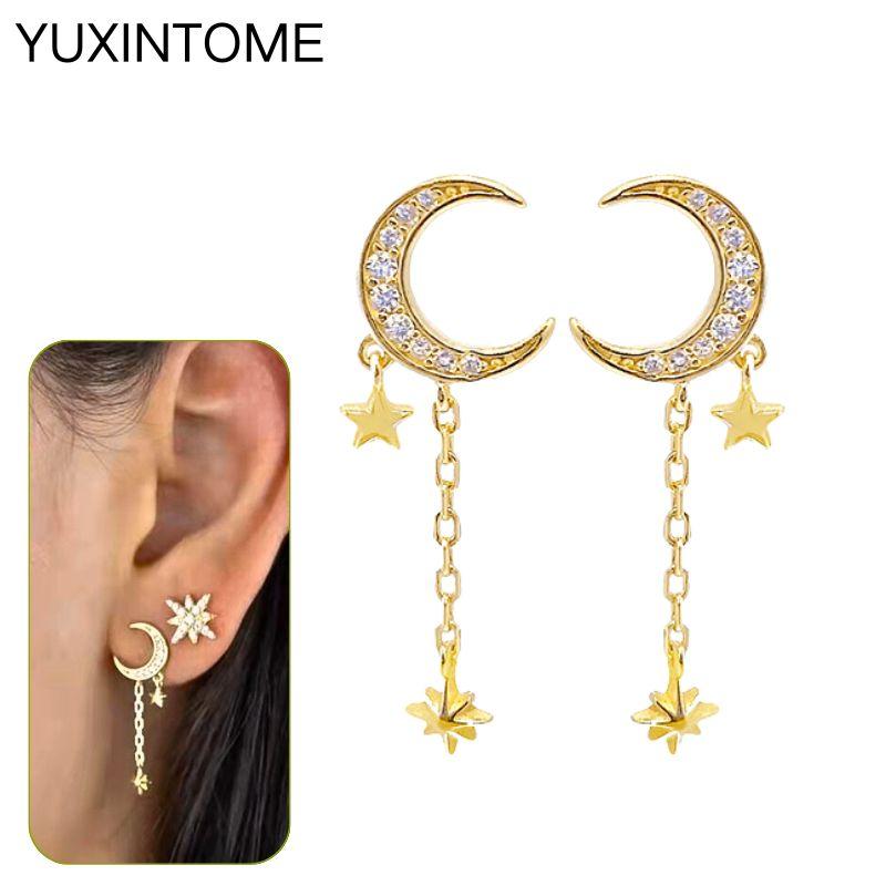 925 Silbernadel Exquisite Weiße Zirkon Steckerohrringe für Damen Geometrische Lange Kette Quaste Ohrringe Luxuriöser Schmuck