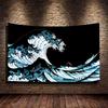 Japanese Wave Tapestry Wall Hanging Ocean Art Flag Banner Ukiyo-e Style Hokusai Anime Decor for Room 60x90cm