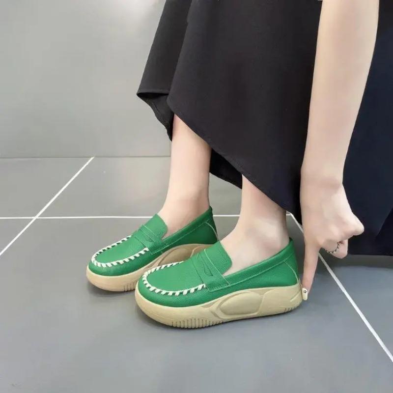 Woman Footwear Low Leather High on Platform Shoes for Women Loafers White Casual Daily Routine Autumn Offer Korean Fashion 2025