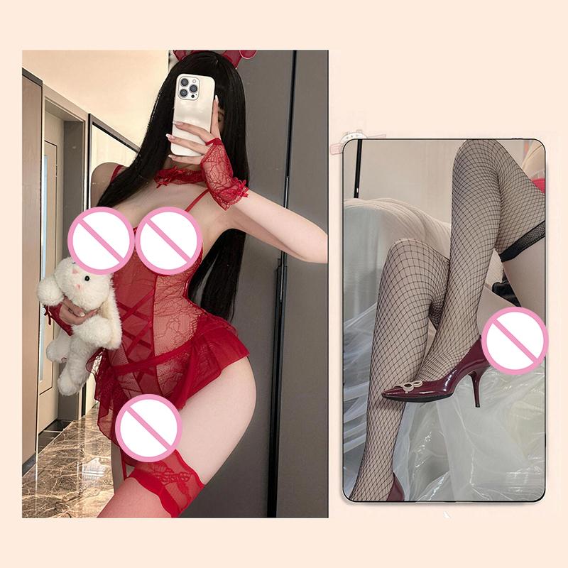 Sexy Cute Cosplay Rabbit Girl Uniform Set See Through Strap with Steel Support Exposed Chest Underwear for Special Occasions