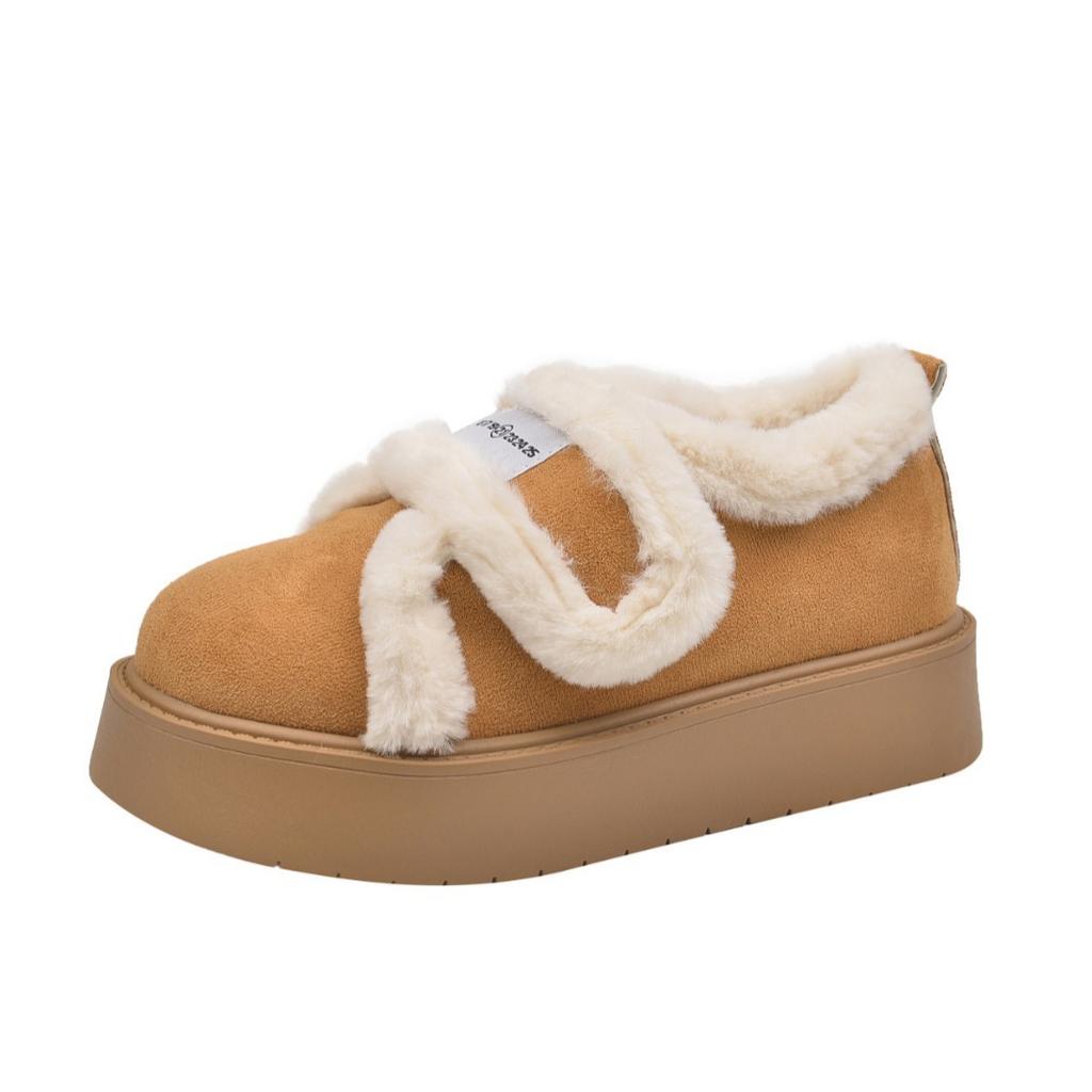 Thick-soled plush shoes women wear ugly and cute snow boots 2025 winter new thickened thermal cotton shoes board shoes