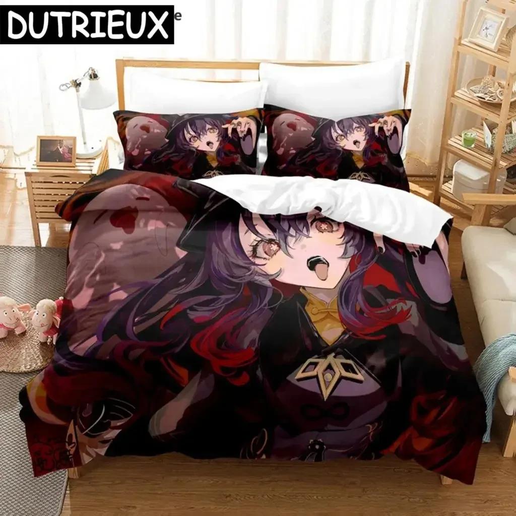 Hu Tao Genshin Impact Spiel 3D Bettbezug Bettwäscheset Steppdecke Leinen Kissenbezüge Heimdeko Einzel Doppel Twin King Queen