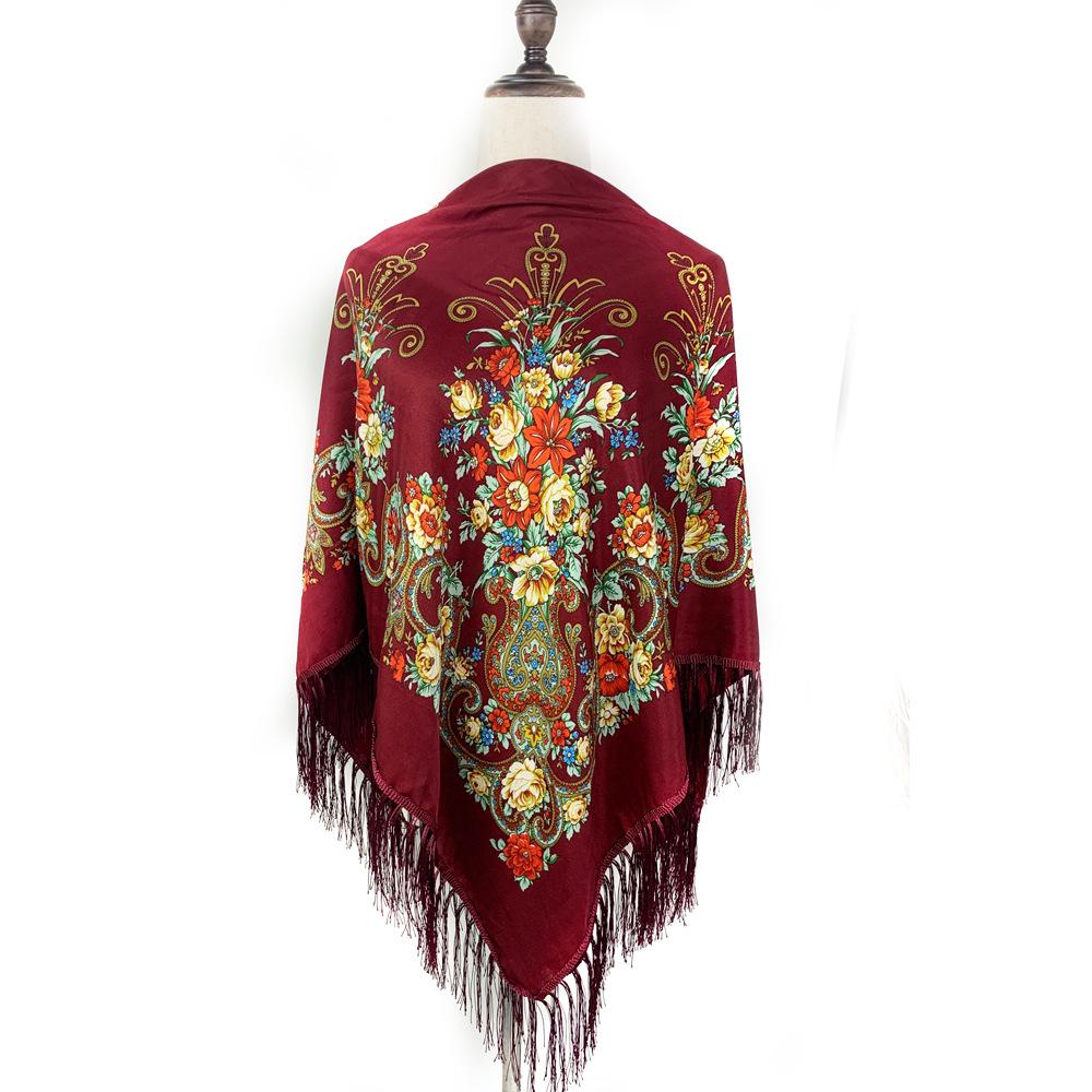 Women's Ethnic Style Printed Shawl Scarf with Tassels - Autumn/Winter Retro Large Square Scarf