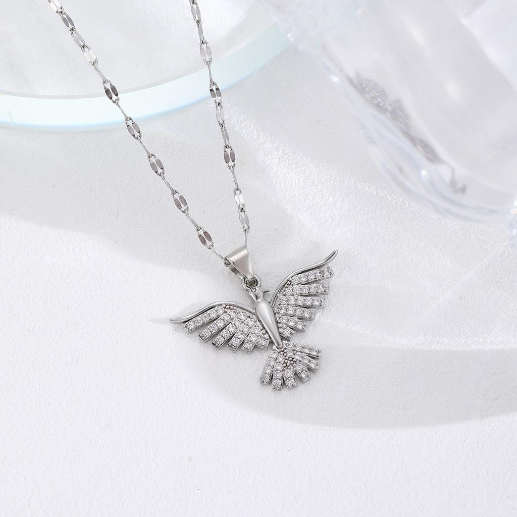 New Angel Wings Stainless Steel Phoenix Eagle Pendant Necklace for Women Girl Trend Elegant Choker Neck Chain Jewelry Gift Party