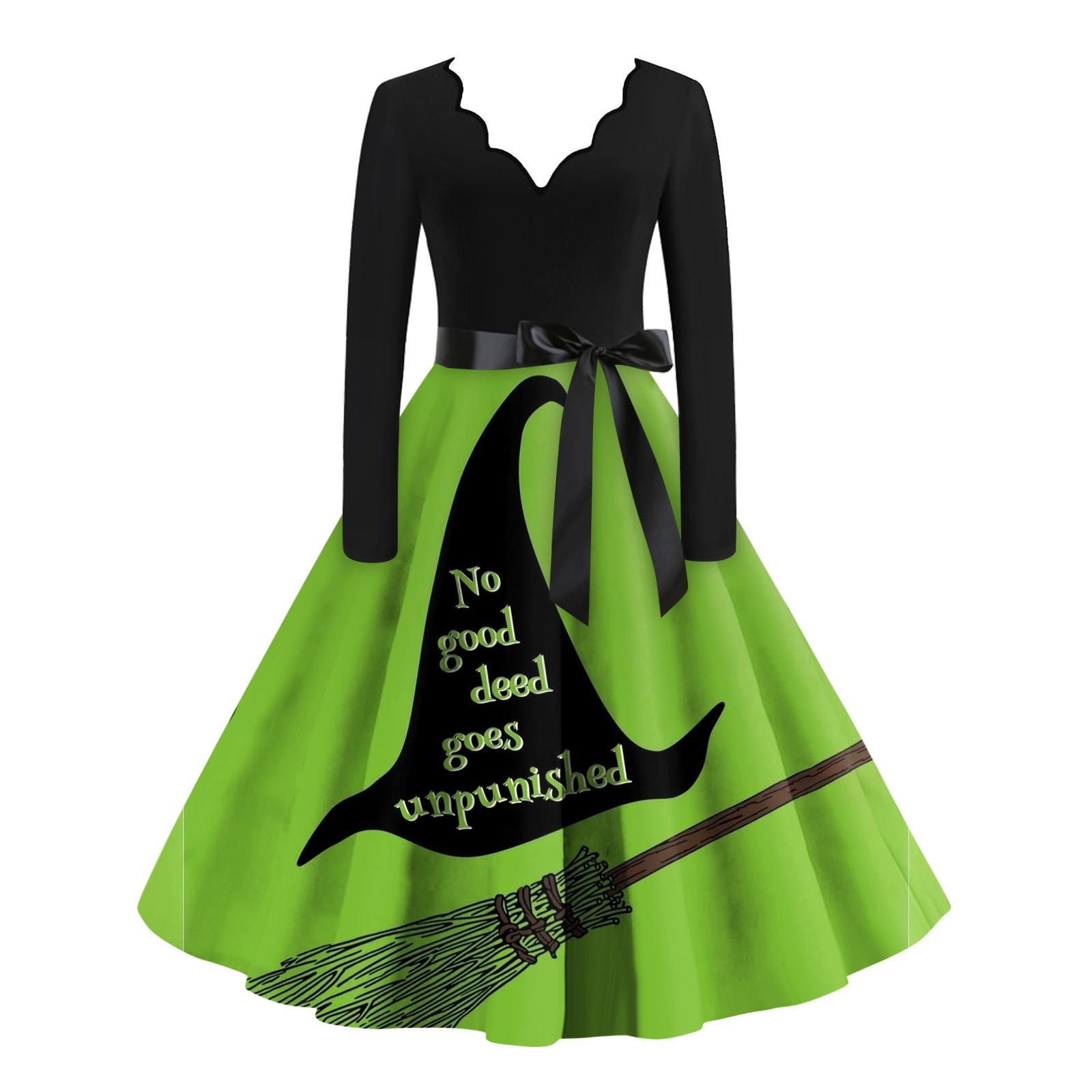 

Женское облегающее элегантное платье-халат с V-образным вырезом и высокой талией с принтом ведьмы и длинными рукавами L армия зеленый