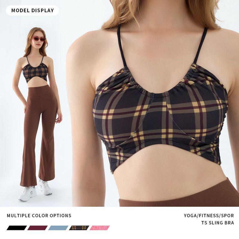 Foreign Trade Integrated Thin Drawstring Sports Underwear Women Yoga Beauty Back Cami Outer Wear Print Fitness Bra Top