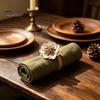 Pastoral Style Table Decor 6Pcs Linen Flower Napkin Rings, Wooden Ring Rustic Holders, Holiday Party Buckles Farmhouse Rings for Wedding Bridal Shower