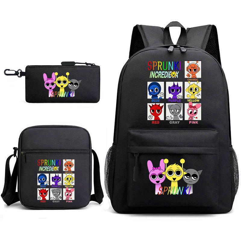 Rhythm Box Student School Bag Backpack Male Female Junior High School Three-piece Large Capacity School Bag