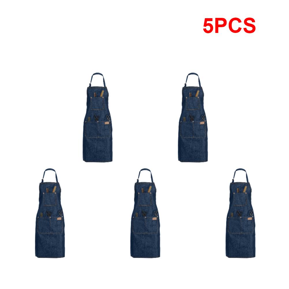 1-5PCS Salon Denim Apron With Front Pocket Adjustable Neckband Waistline Sleeveless Apron for Home Shaving Cleaning Apron Unisex
