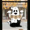Rustic Autumn Party Decorations Cute White Ghost Wooden Door Hanger Sign with Black Cat BOO Halloween Wall Decor Banner, Waterproof Front Plaque