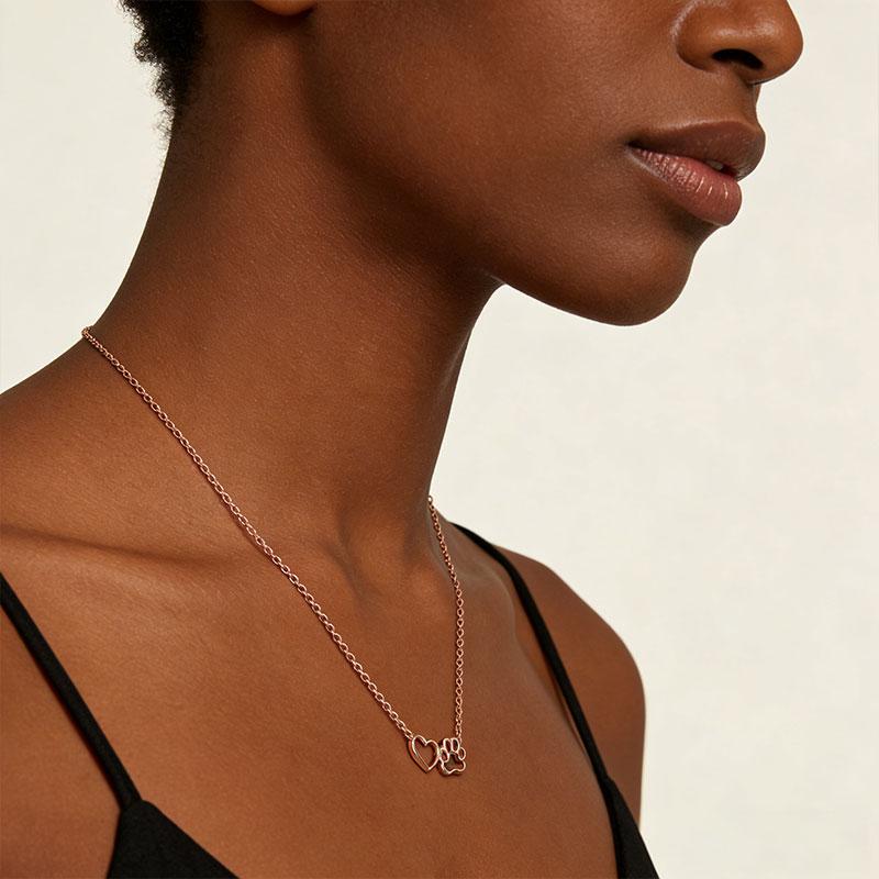 Dainty Heart and Pet Paw Hollow Gold Plated Brass Link Chain Pendant Necklace for Women Party Fashion Jewelry