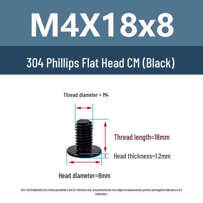 Yigu Black 304 Stainless Steel Flat Head Phillips Machine Screws M2-M6