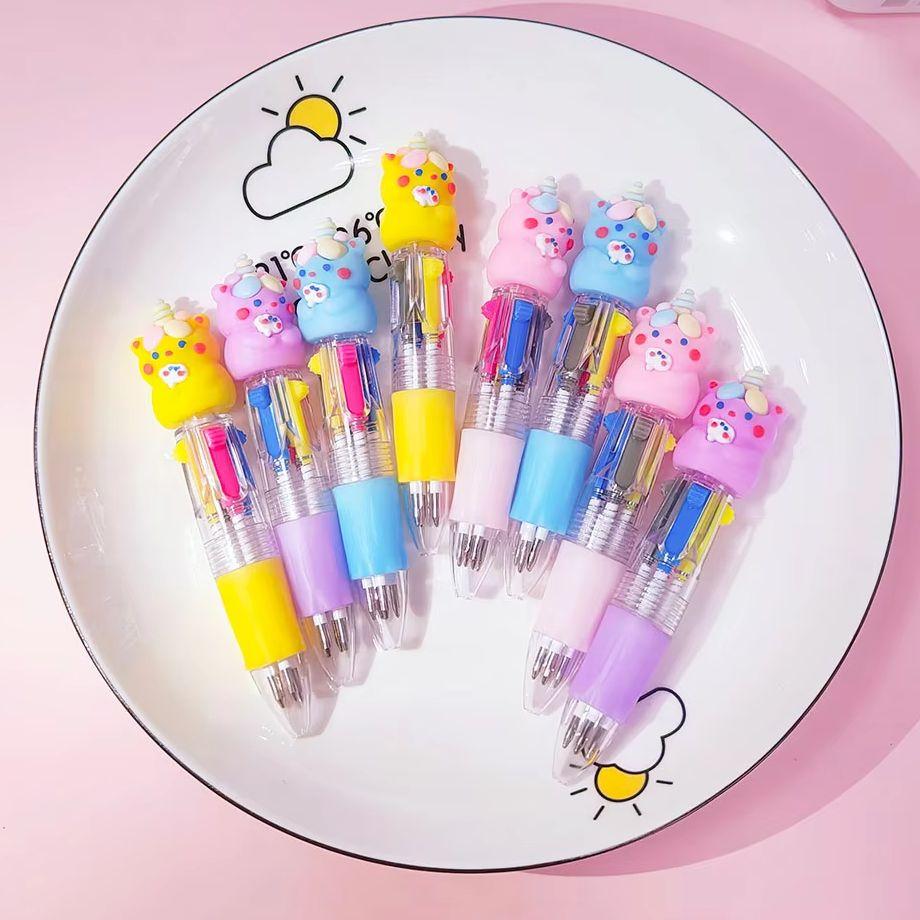 5Pcs/Lot Kawaii Cartoon Unicorn Four Color Ballpoint Pens Cute Ball Point Pens Kids School Stationery Writing Supplies Gift