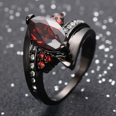Ringen Maat 6-9 Zwart/Rood Strass Geslepen Kristal Dames Zwart Goud Kleur Trouwsieraden Ring
