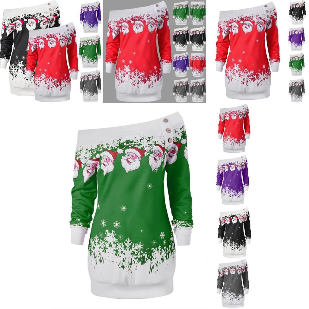 Ladies Christmas Jumper Tops Featuring Charming Santa Claus Design And Long Sleeves