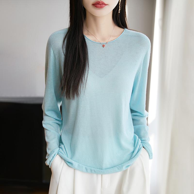 Dámský celoroční svetr z 50% vlny a 50% hedvábí | Lehký teplý pulovr z příze | Luxusní úplet z kašmírového hedvábí