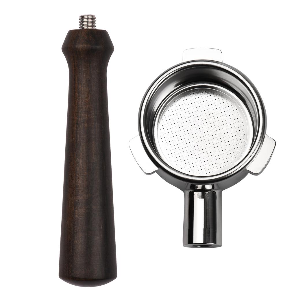 54mm 3 öron Rostfritt stål Bottenlöst Naken Portafilter Trä Kaffehandtag Kopp Filterkorg