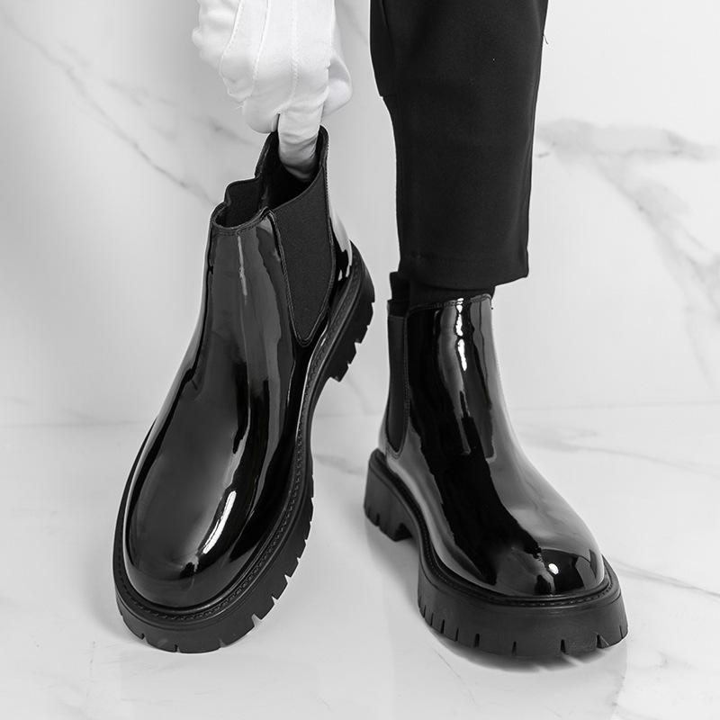 Large Size Chelsea Boots High Top Men's Shoes Platform Leather Shoes Men's Autumn and Winter Men's Big Head Men's Boots Foreign Trade Martin Boots