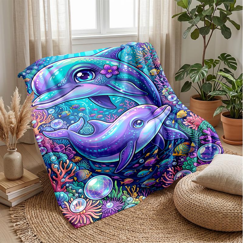 Underwater Dolphin Fantasy 1 Theme blanket Lightweight Warm Flannel Blanket Decorative Throw Blanket for Home Decoration