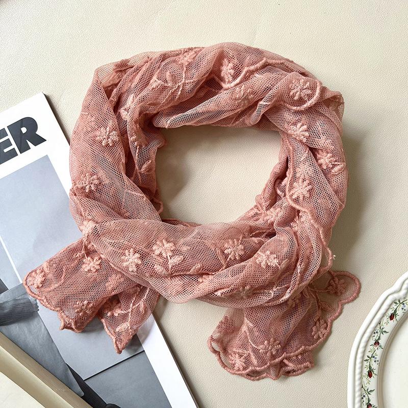 Knitted scarf women's new small exquisite heavy industry embroidery lace embroidery long bag head scarf silk scarf