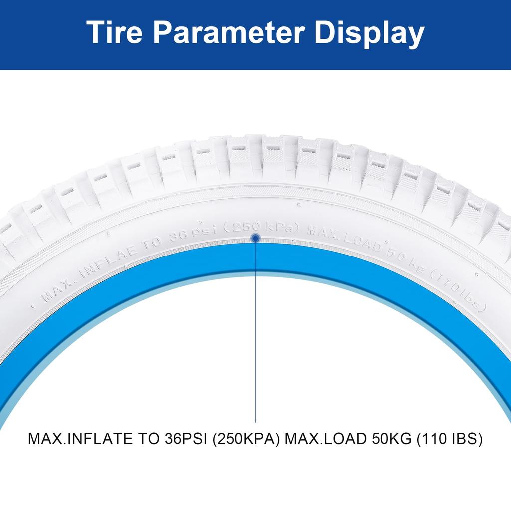 FengCan 14x1.95 Tire, 14x1.95 53-254 Bicycle Tire, Suitable for 14-inch Mountain Bikes and Cross Bikes, 1.95-inch Section Width (BQ030, White)