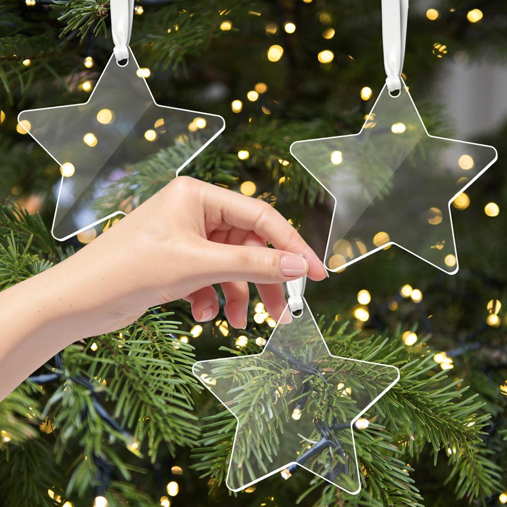 10PCS Transparent Acrylic Christmas Decoration Snowflake Drilled Holes Blank Acrylic DIY Painting Christmas Tree Pendant