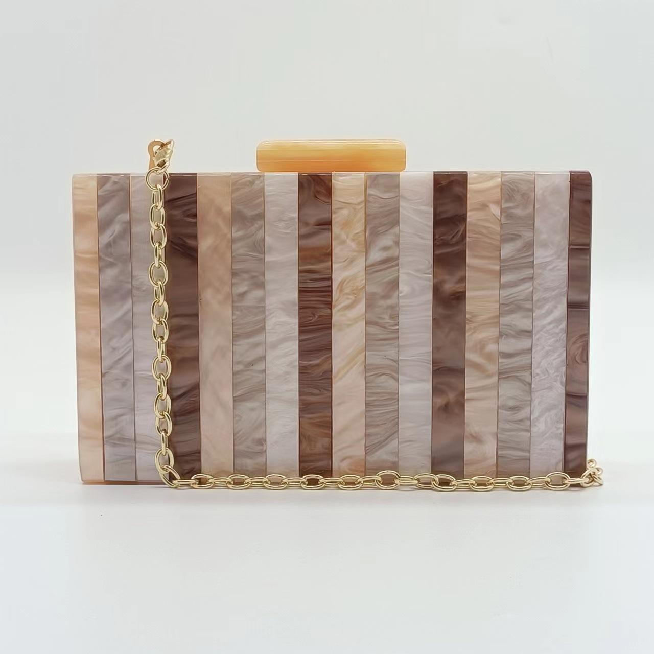 

Bag Striped Champagne Spliced Acrylic Dinner Bag Shoulder Crossbody Handbag абрикосовый