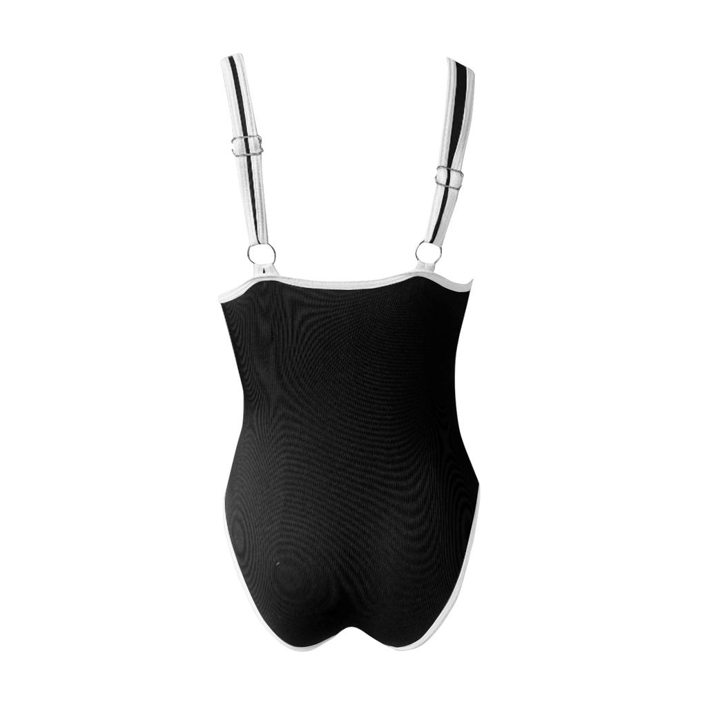 Women's One Piece Swimsuit Ribbed Texture Square Neckline Sleeveless Design High Cut Leg Swimwear Beachwear