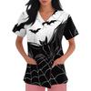 Women's Fashion V-neck Short-sleeved Work Uniform With Pockets, Halloween Print Top