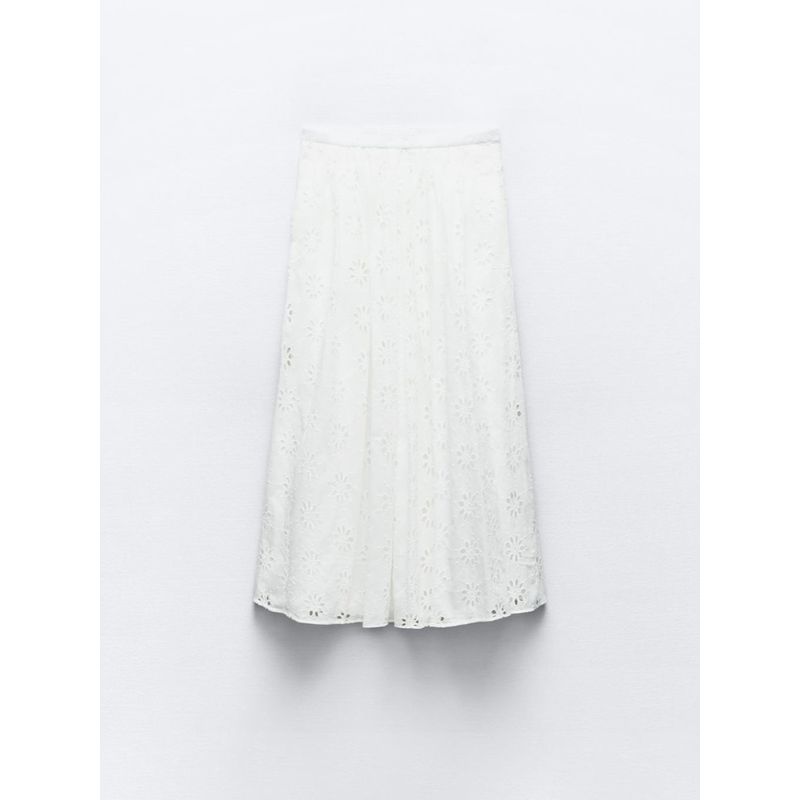 Za2024 Summer New Product Women's Clothes Pure Color Elastic Waist Skirt Cut Out Embroider Skirt 3370011 250