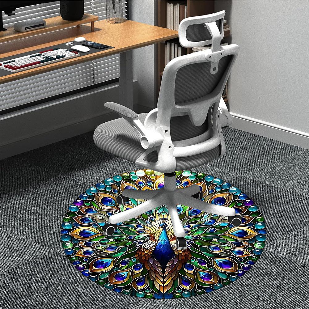 

1pc Peacock Feather Mandala Chair Carpet for Office, Soft Comfortable Mat For Office, Living Room, Bedroom, Machine Washable Carpet yy251112137 80cm by 80cm