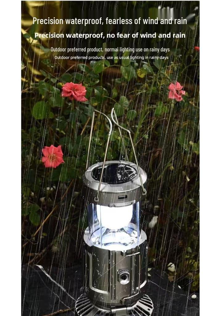 Portable Solar-Powered Camping Fan Light with Pull Switch, Lithium and Dry Battery Compatible