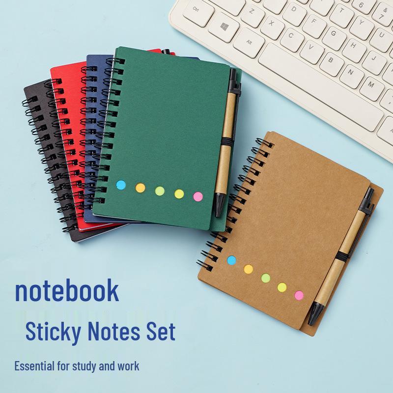 Kraft Paper Spiral Notebook with Tearable Self-Adhesive Sticky Notes - Customizable Student Memo Pad