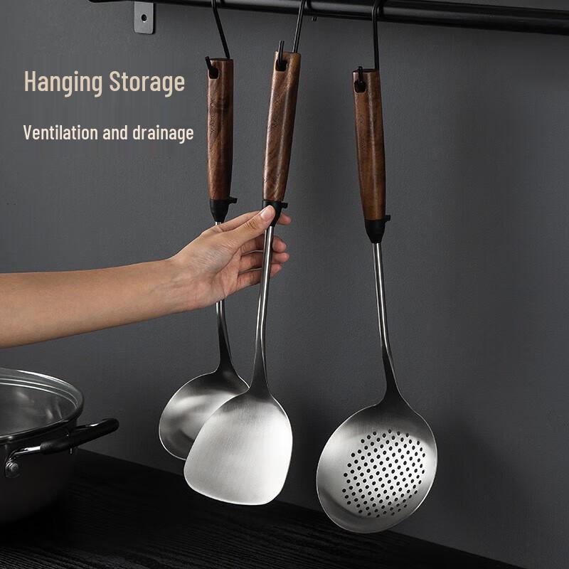 Meichu 316 Stainless Steel Walnut Handle Large Slotted Spoon