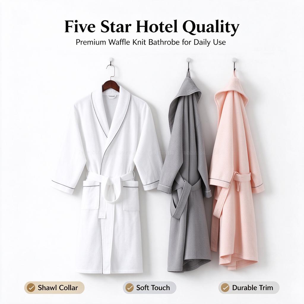 100% Cotton Waffle Bath Robe, Thin Water Absorbent Bathrobe for Men Women, Hotel B&B Beauty Salon Night Gown