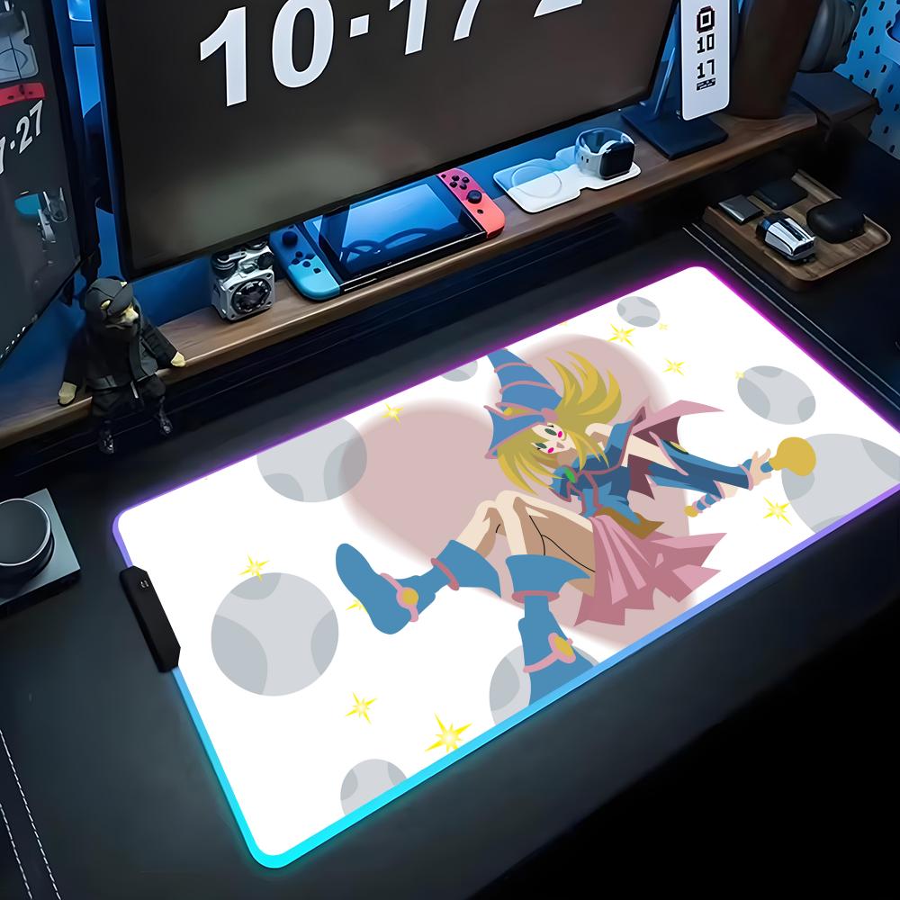 Black Magic Girl Mouse Pad RGB Gaming Mousepad Big LED Pad PC Desk Mat Luminous Mouse Pad Large Keyboard Mats Table Rug With