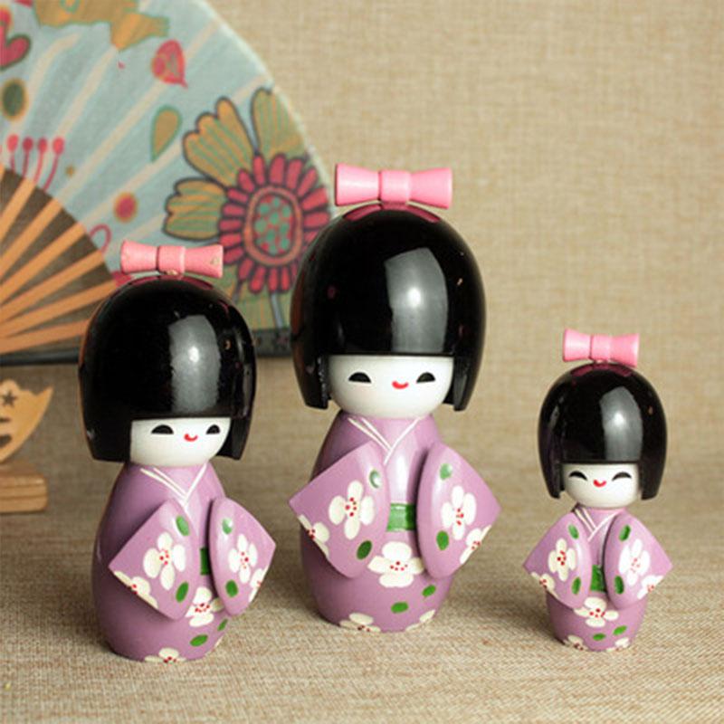 3Pcs/Set Japanese Geisha Kimono Figurine Asian Kokeshi Girl Statue Figure Toy Wooden Traditional Oriental Decor Ornaments