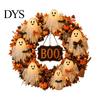 Decorative Fall Wreath Halloween Boo Ghost Wreath, Spooky Door Hanging Decoration with Pumpkins Holiday Home Accents And Spider Webs for Front Porch,