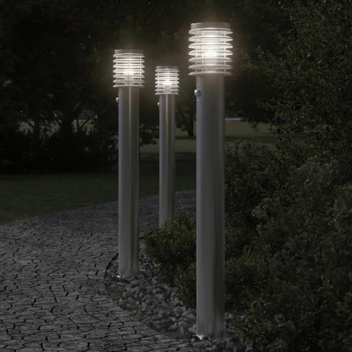 VidaXL Lampadaire d'extérieur avec capteur argenté acier inoxydable, éclairage au sol d'extérieur, éclairage au sol de 4006367