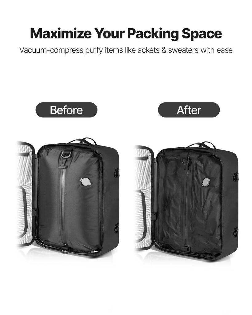 Vacuum Travel Backpack, 35L, Vacuum Seal Compression Travel Backpack with Air Pump, Multiple Pockets & Compartments, Water-Resistant Carry-On Suitcase