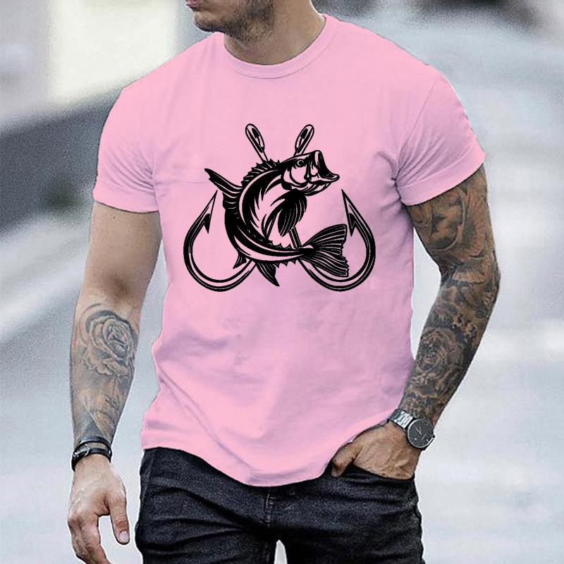 Unisex Crew Neck Fish Hook Fishing Graphic Short Sleeve Cotton Tee Casual Summer Streetwear Loose Basic Daily Outdoor Wear Top