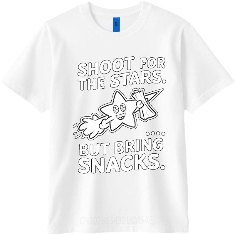 Minimalist Tshirt Casual Tee Solid Color For him Oneck tshirt unisex Shoot For The Stars But Bring Snacks Anime Men Tee shirt