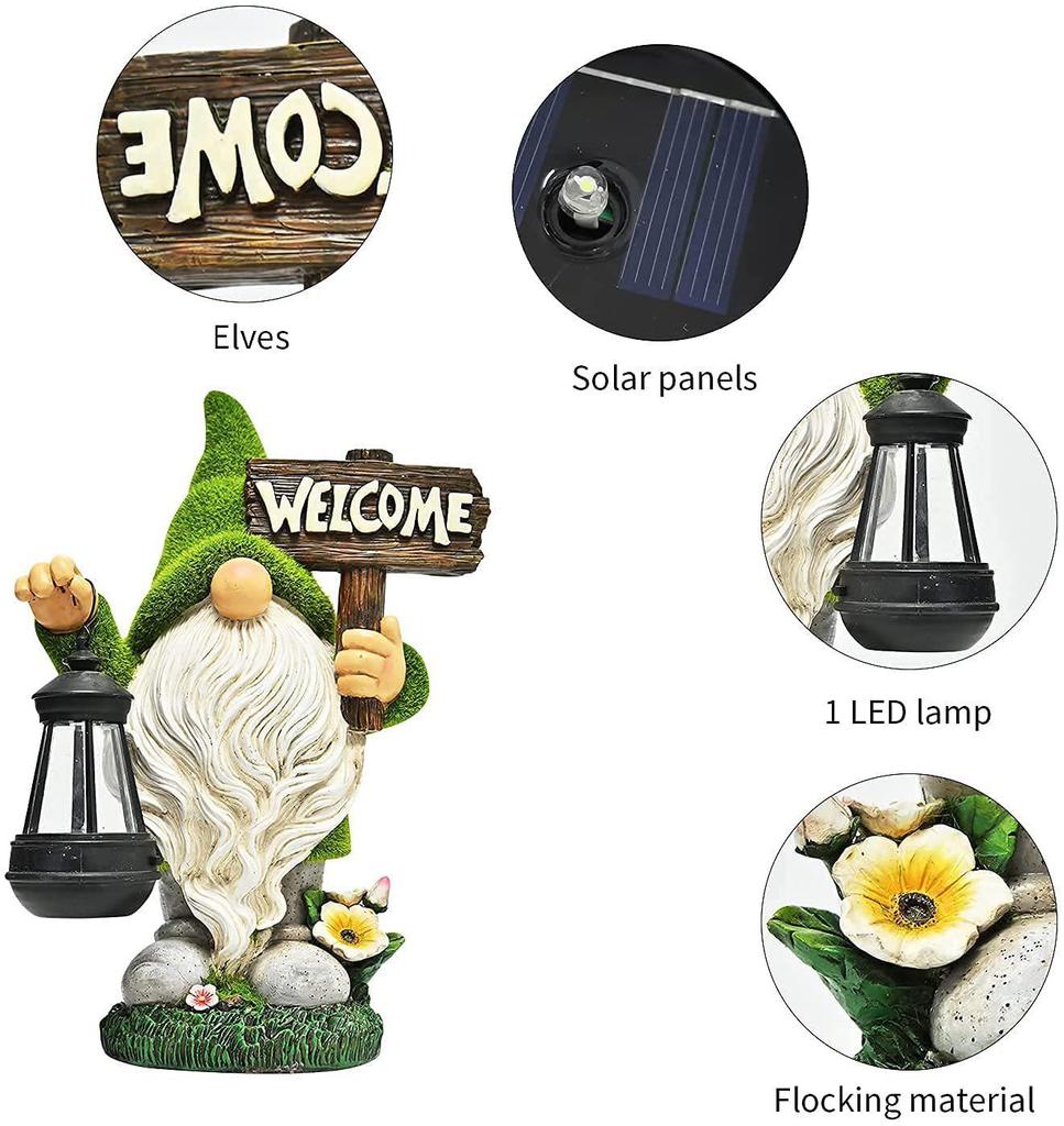 Solar Garden Gnome Resin Ornament for Outdoor Decoration