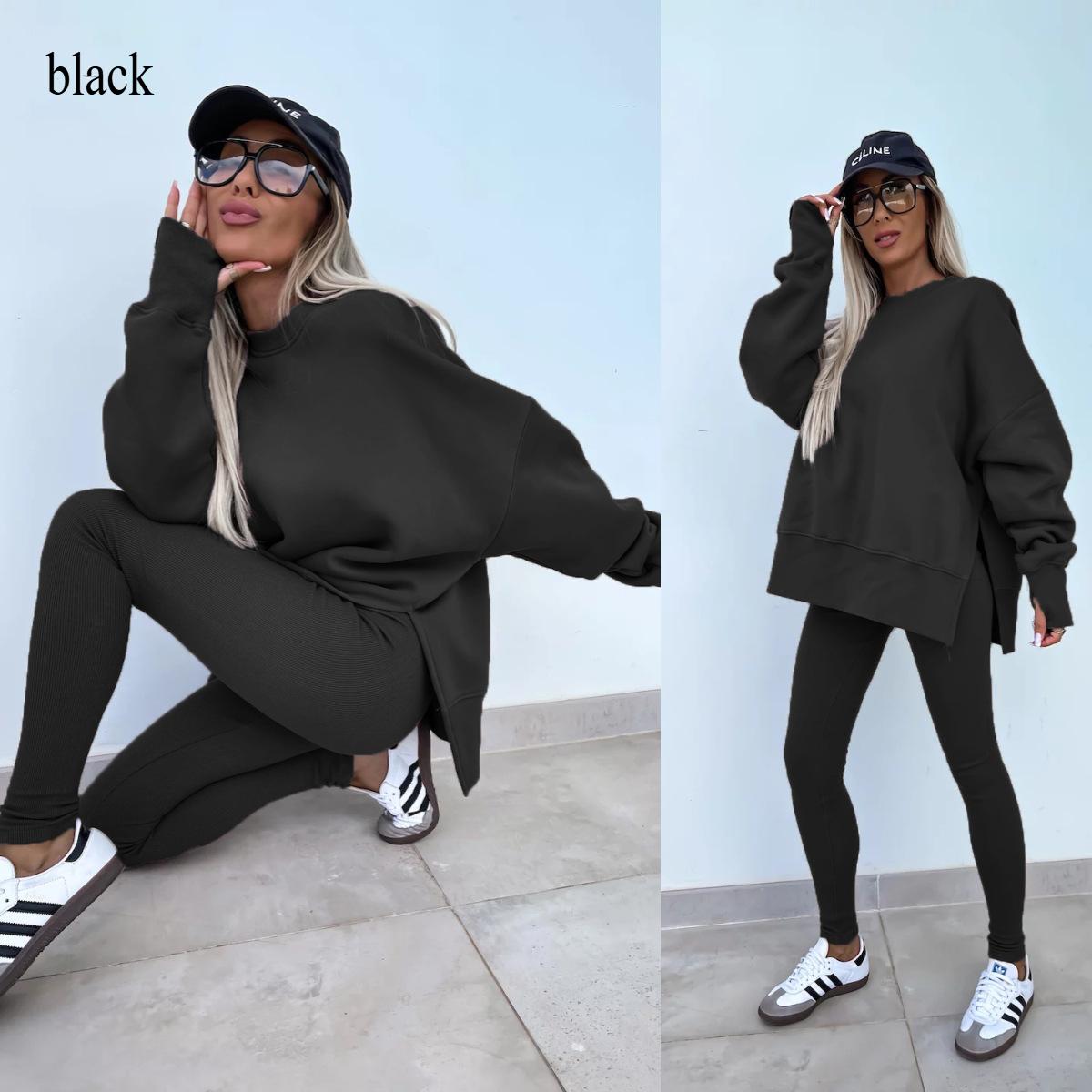 

Жіночий весняний однотонний повсякденний облягаючий комплект: вільна худі та штани. Набір з двох предметів XL