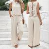 Damen 2-teilige Outfits Sommer Ärmellos Bindeband am Rücken Oberteil und Weite Beinhosen Sets Lässig Urlaubs Loungewear Passende Sets