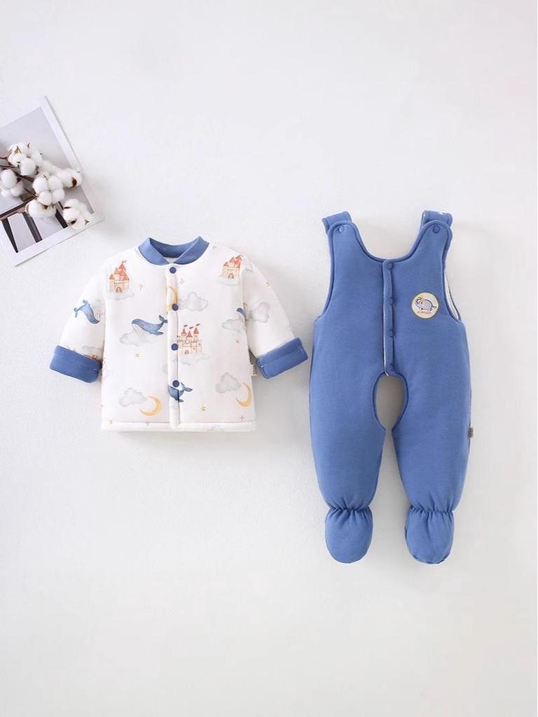 Unisex Neugeborenen Rosa Baumwollgepolsterter Winteranzug mit Jacke und Hosen mit offenem Schritt