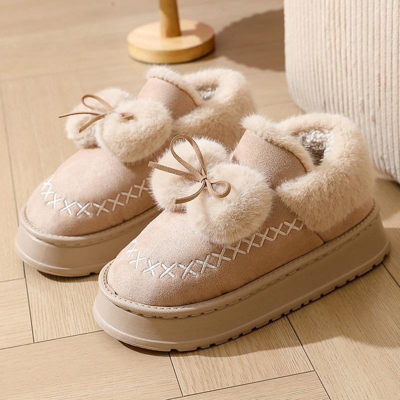Women's Plus Size Snow Boots Short Tube Sponge Cake Thick Heel Bow Cotton Boot Waterproof Shoes 36-41